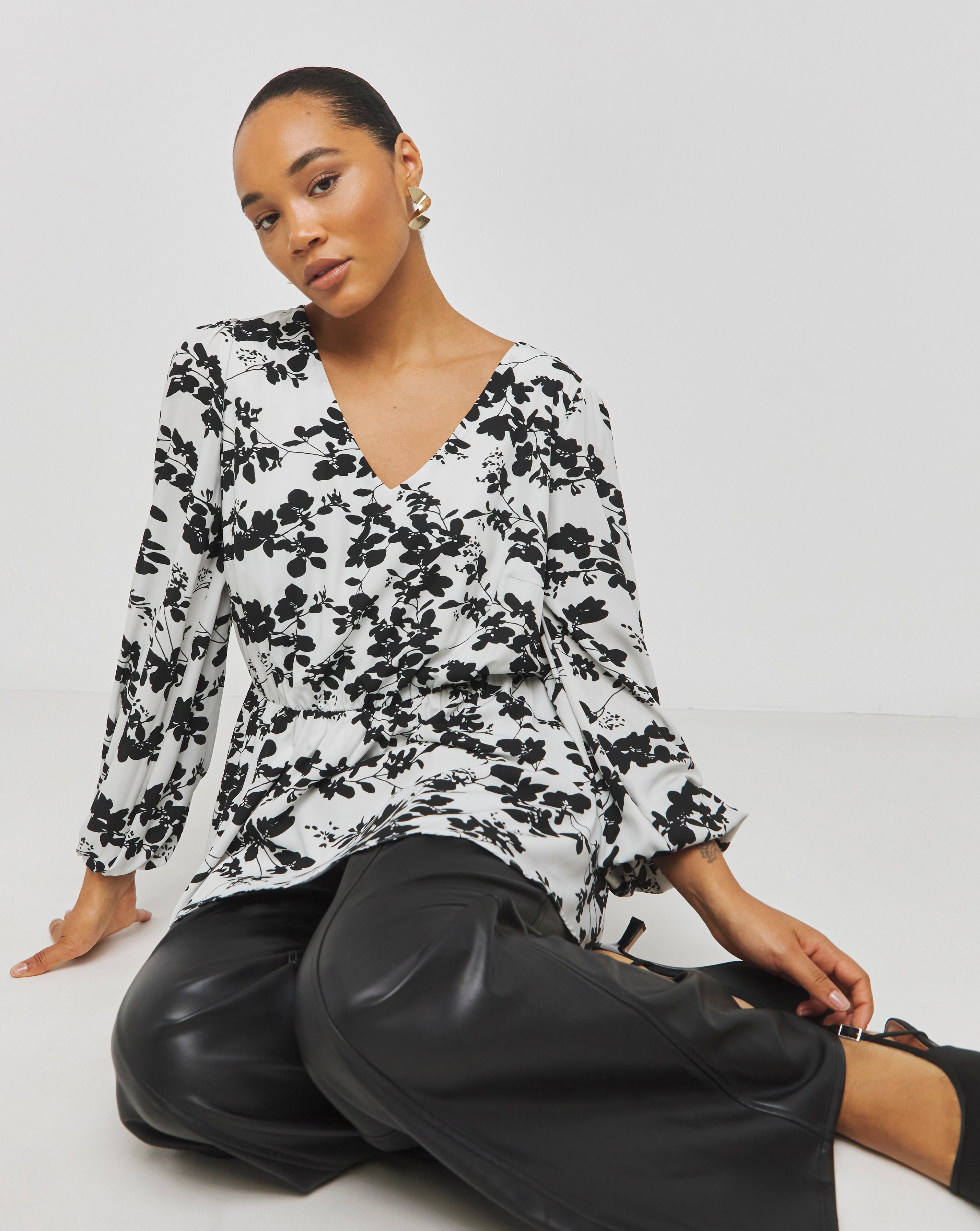 Lovedrobe Mono Floral Blouse