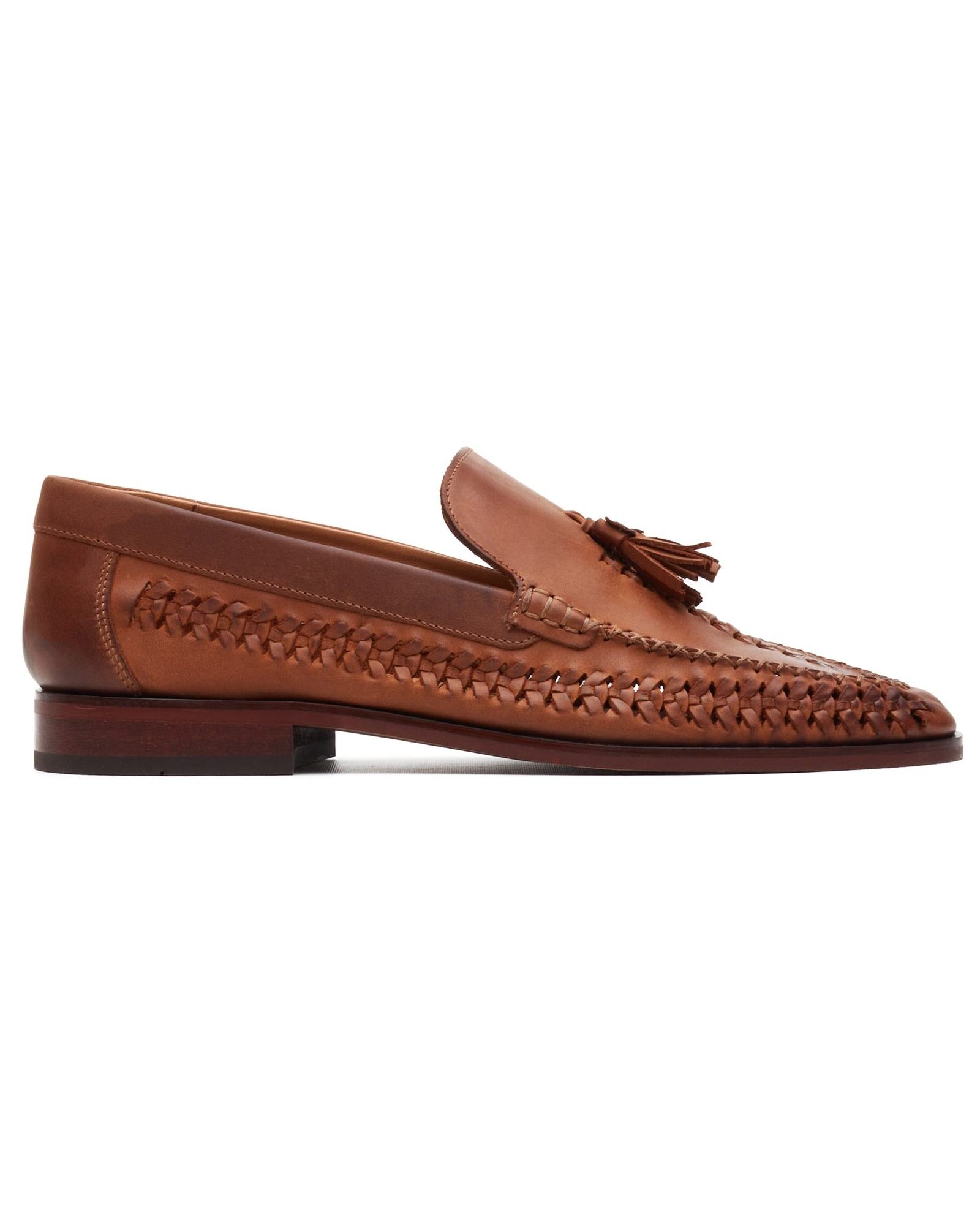 New In - Base London Bracken Leather Weave Loafer - Tan