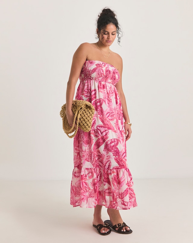 Figleaves Fiji Tiered Floral Maxi Beach Dress - Pink