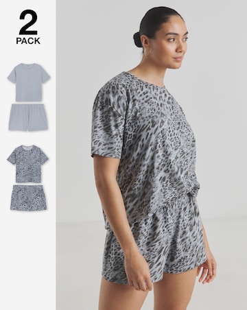 Simply Be (2 Pack) Value Pyjama Shortie Sets Grey Leopard