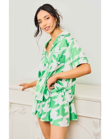 Jim Jam The Label Green Dog Tooth Short Pyjama Set