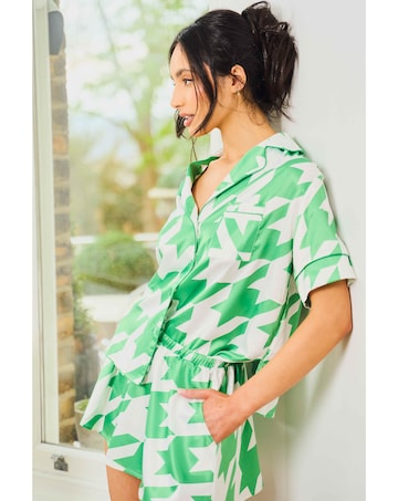 Jim Jam The Label Green Dog Tooth Short Pyjama Set