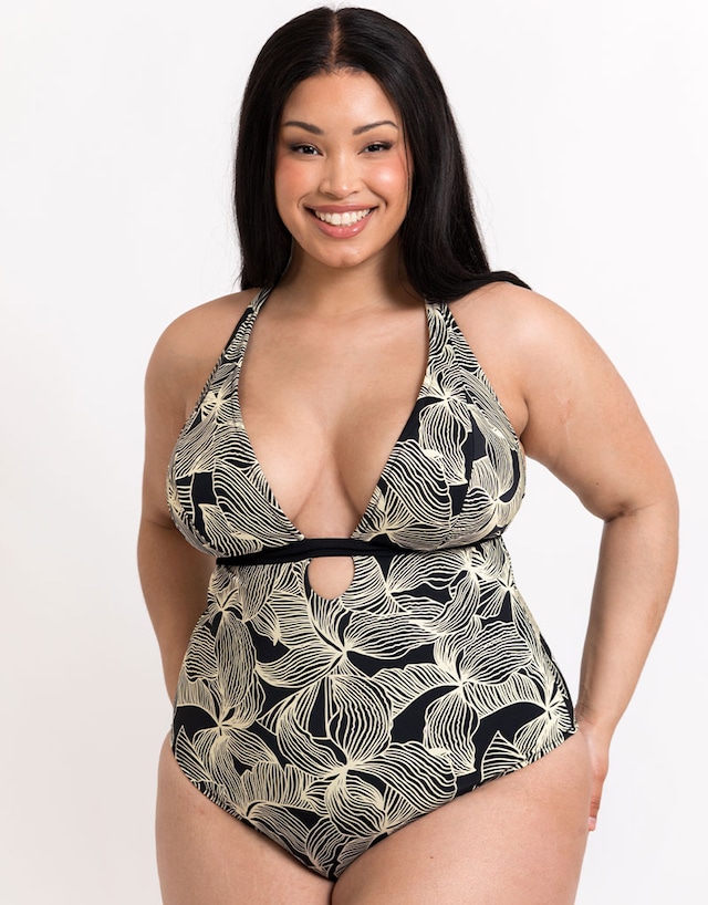 Curvy Kate Ripple Reef Reversible Non-Wired Plunge Multiway Swimsuit Black Print