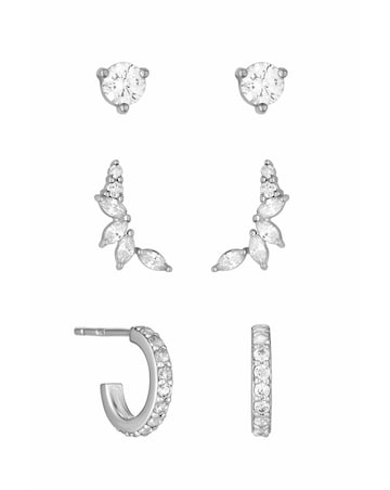 Simply Silver Sterling Silver 925 Cubic Zirconia Climber Earrings - Pack of 3