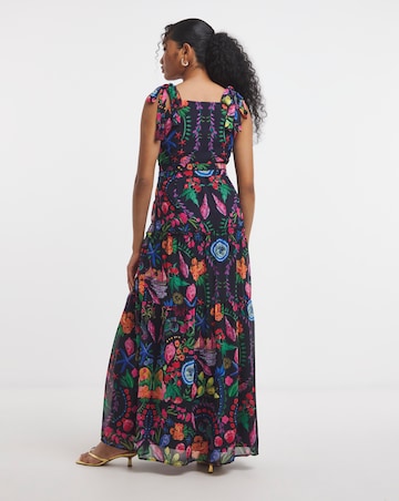 Hope & Ivy Lucia Tie Sleeve Belted Maxi Dress With Front Thigh Split