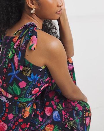 Hope & Ivy Lucia Tie Sleeve Belted Maxi Dress With Front Thigh Split