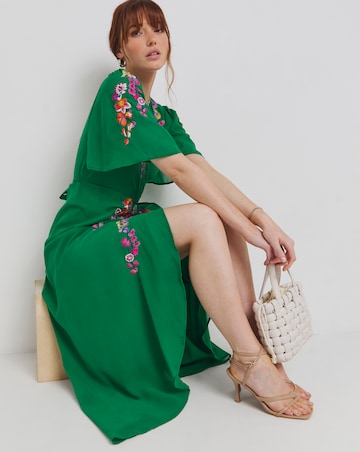 Hope & Ivy Miria Embroidered Flutter Sleeve Maxi Dress With Tie Waist