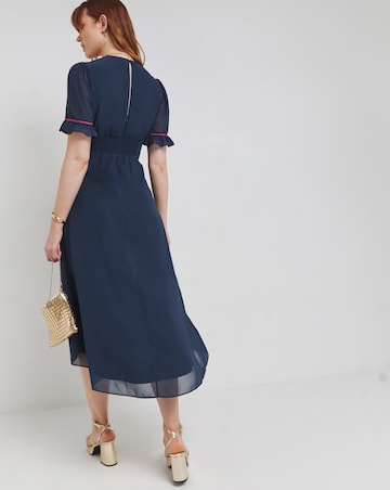 Hope & Ivy Niamh Embroidered Frill Sleeve Button Front Midi Dress