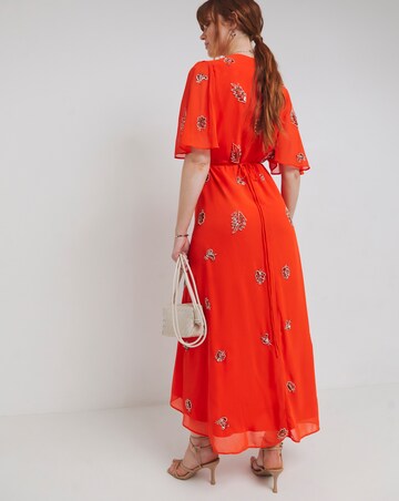 Hope & Ivy Alana Embellished Wrap Dress with Tie Waist and Flutter Sleeves