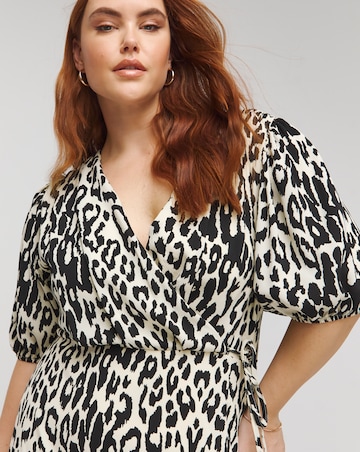 Lovedrobe Animal Print Wrap Front Puff Sleeve Midi Dress