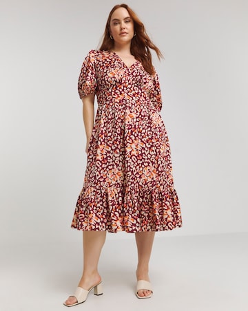 Lovedrobe Animal Print Tiered Hem Puff Sleeve Midi Dress