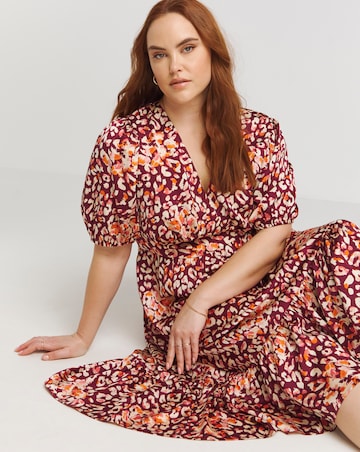 Lovedrobe Animal Print Tiered Hem Puff Sleeve Midi Dress