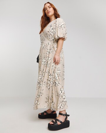 Lovedrobe Floral Wrap Front With Puff Sleeve Midi Dress