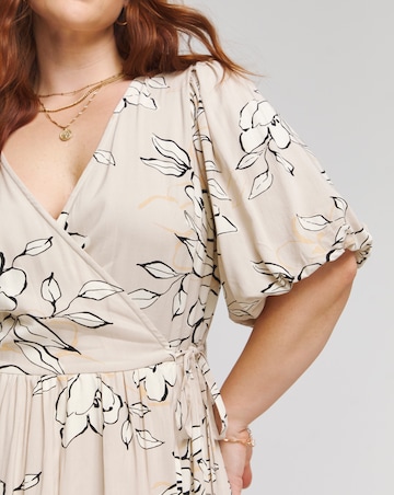 Lovedrobe Floral Wrap Front With Puff Sleeve Midi Dress