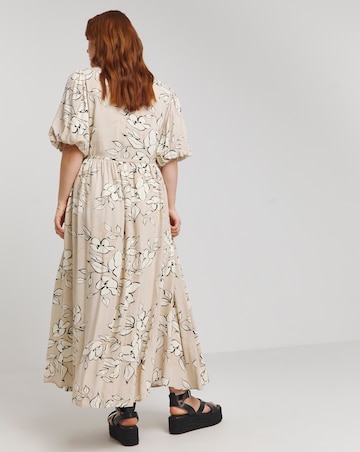 Lovedrobe Floral Wrap Front With Puff Sleeve Midi Dress
