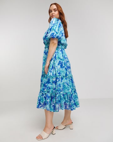 Lovedrobe Shirred Waist Puff sleeve Midi dress