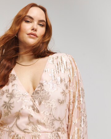 Lovedrobe Jaquard Foil Long Sleeve Wrap Front Midaxi Dress