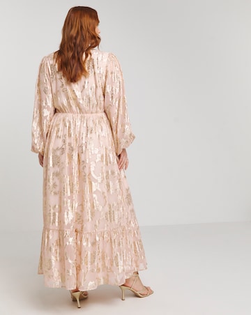 Lovedrobe Jaquard Foil Long Sleeve Wrap Front Midaxi Dress