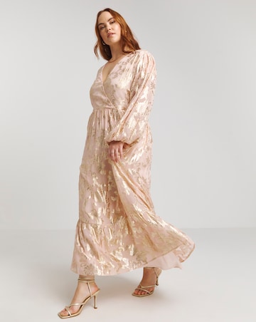 Lovedrobe Jaquard Foil Long Sleeve Wrap Front Midaxi Dress