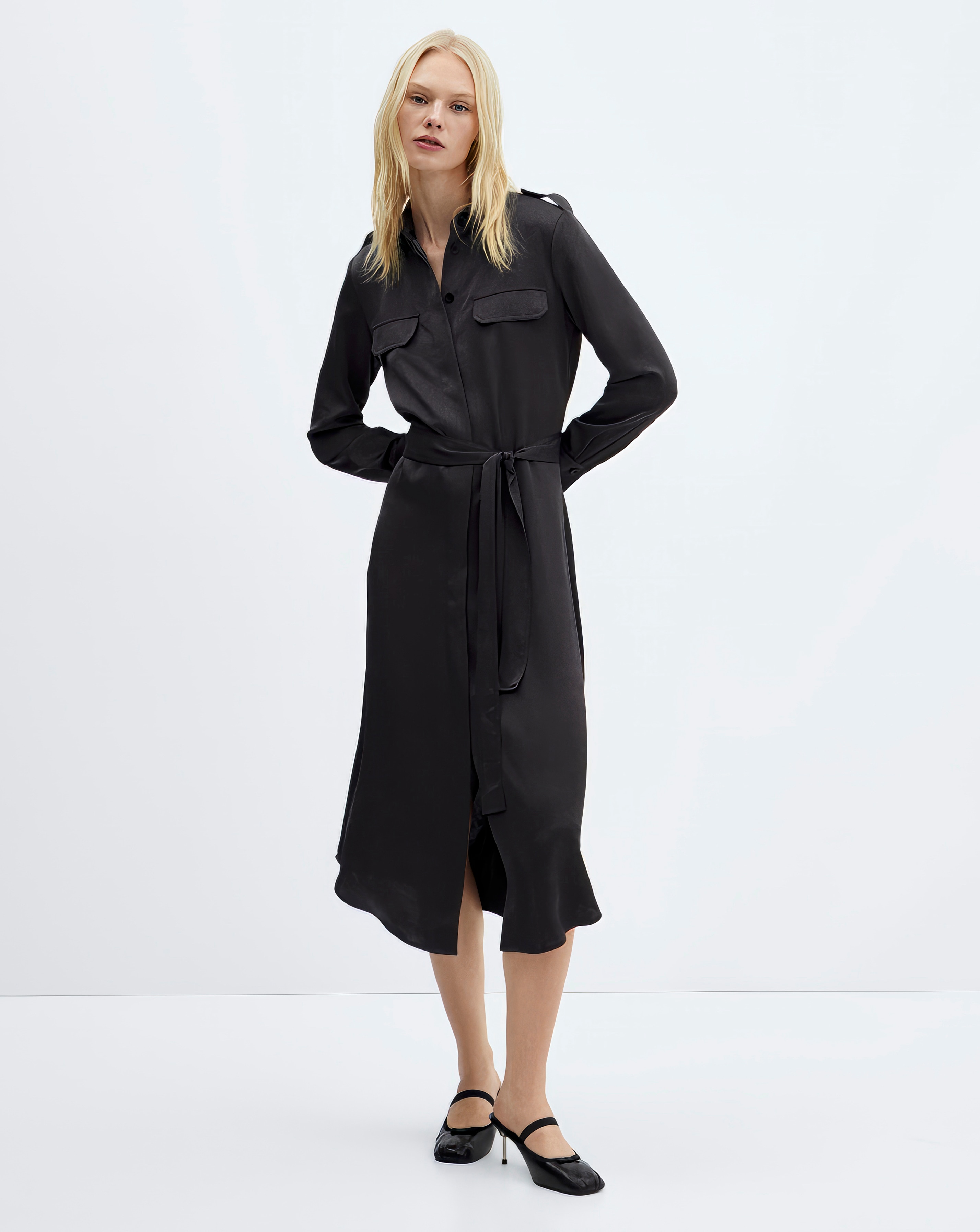 Mango Tie Waist Utility Pocket Dress