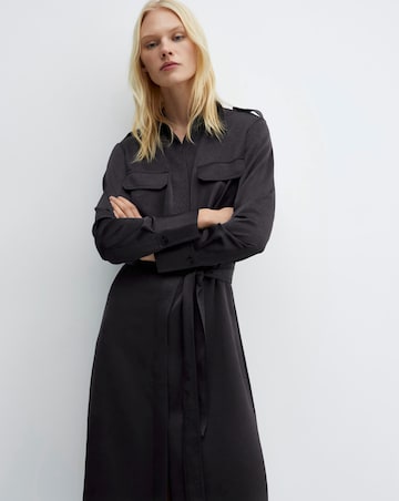 Mango Tie Waist Utility Pocket Shirt Dress