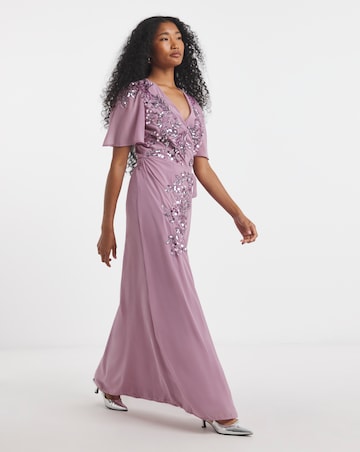 Maya Curve Embellished Flutter Sleeve Maxi Dress