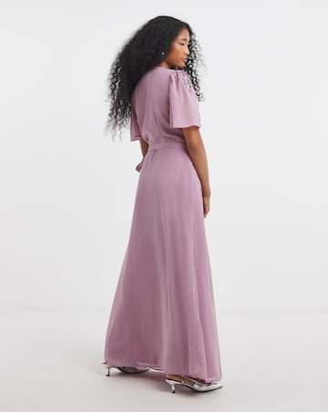 Maya Curve Embellished Flutter Sleeve Maxi Dress