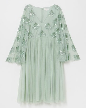 Maya Curve Cape Sleeve Embellished Midi Dress