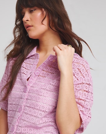 Native Youth Lilac Floral Crochet Short Sleeve Bowler Shirt