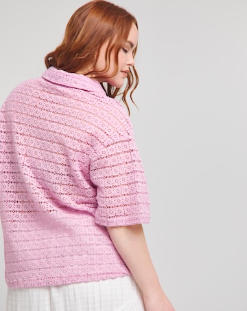 Native Youth Lilac Floral Crochet Short Sleeve Bowler Shirt