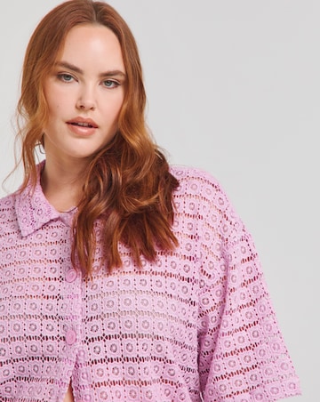 Native Youth Lilac Floral Crochet Short Sleeve Bowler Shirt