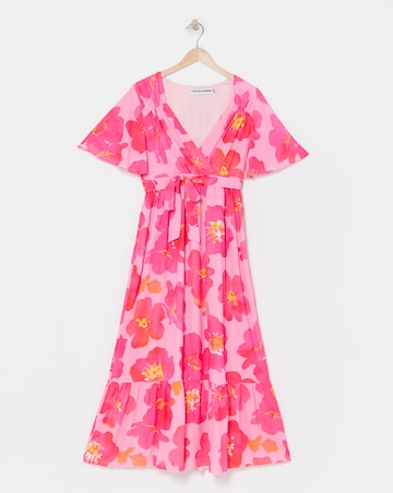 Twisted Wunder Pink Flower Chiffon Frill Hem Maxi Dress