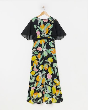 Twisted Wunder Black Chiffon Fruit Frill Hem Maxi Dress