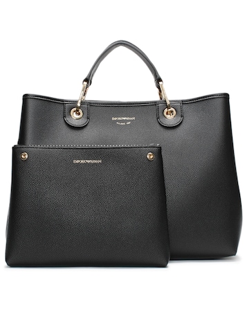 Emporio Armani Black Pebbled Shopper With Pouch