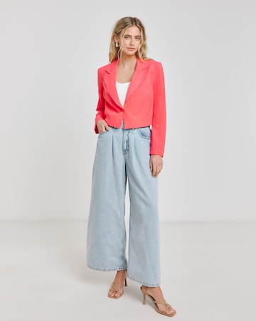 Coral Cropped Linen Look Blazer