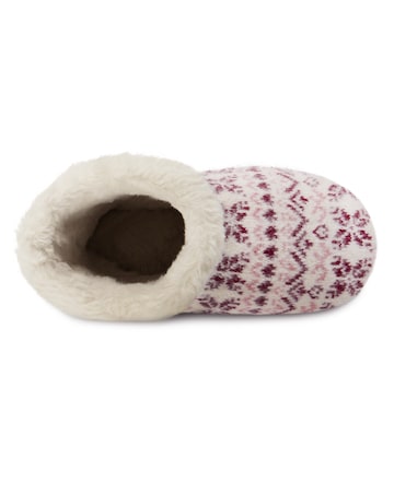 Totes toasties Ladies Fair Isle Knit Boot Slippers With Faux Fur Cuff