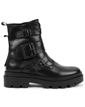 Fly London Jeda Black Leather Biker Boots Standard Width