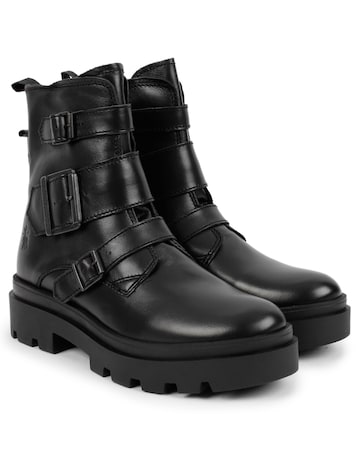 Fly London Jeda Black Leather Biker Boots Standard Width