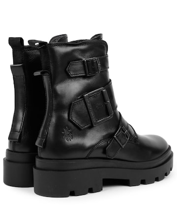 Fly London Jeda Black Leather Biker Boots Standard Width