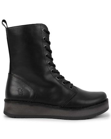 Fly London Rami Black Leather Lace Up Ankle Boots Standard Width