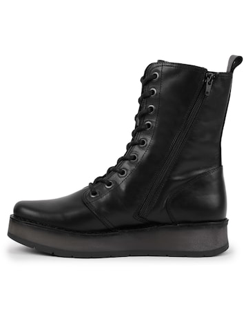 Fly London Rami Black Leather Lace Up Ankle Boots Standard Width