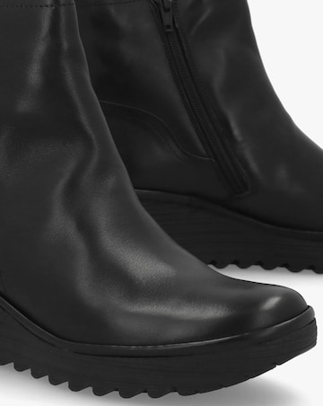 Fly London Yeti Black Leather Wedge Ankle Boots
