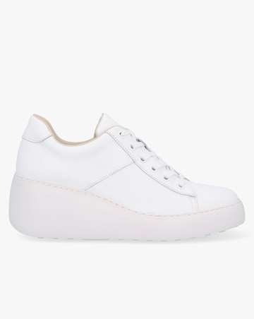 Fly London Delf II White Leather Wedge Trainers