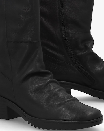 Fly London Waki Black Leather Stacked Heel Knee Boots