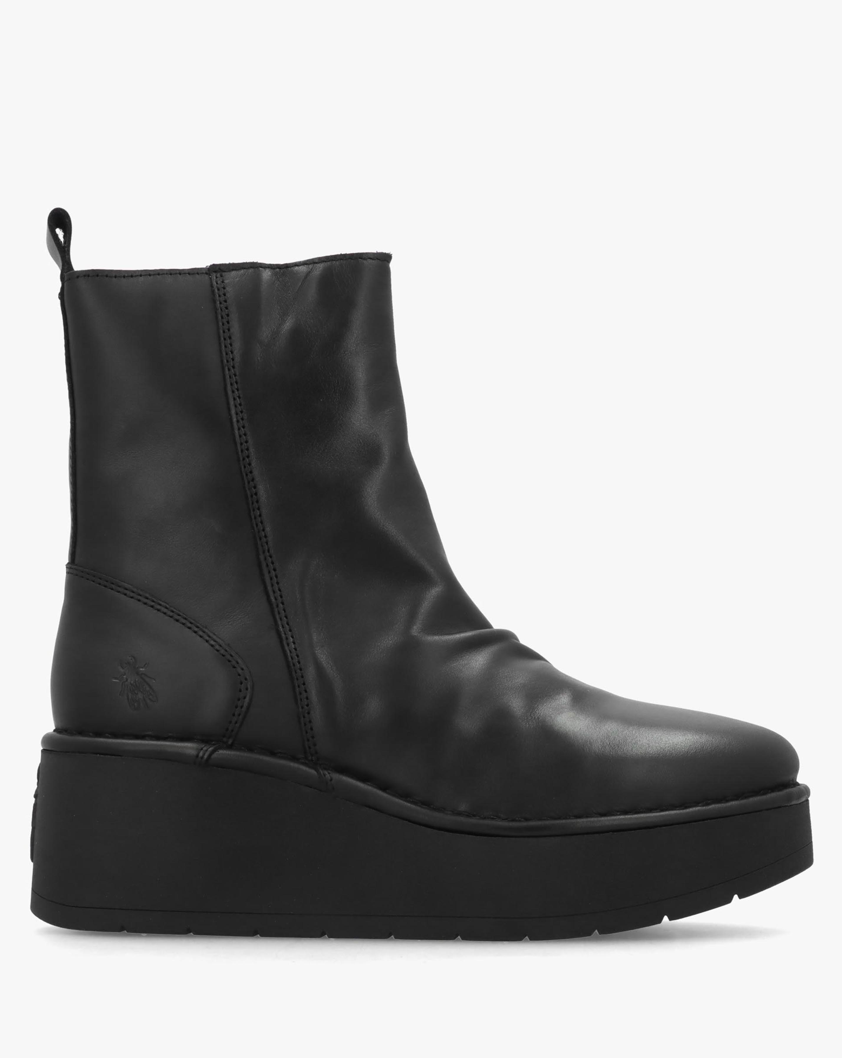 New In - Fly London Heij Black Wedge Ankle Boots
