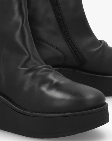 Fly London Heij Black Flatform Wedge Ankle Boots