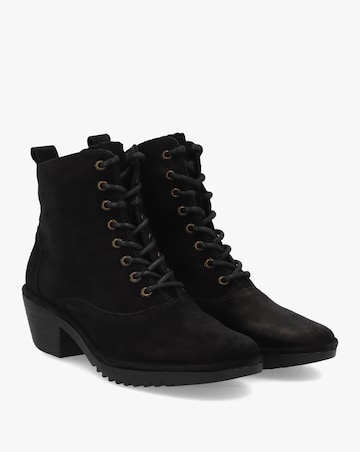 Fly London Wune Black Suede Block Heel Ankle Boots