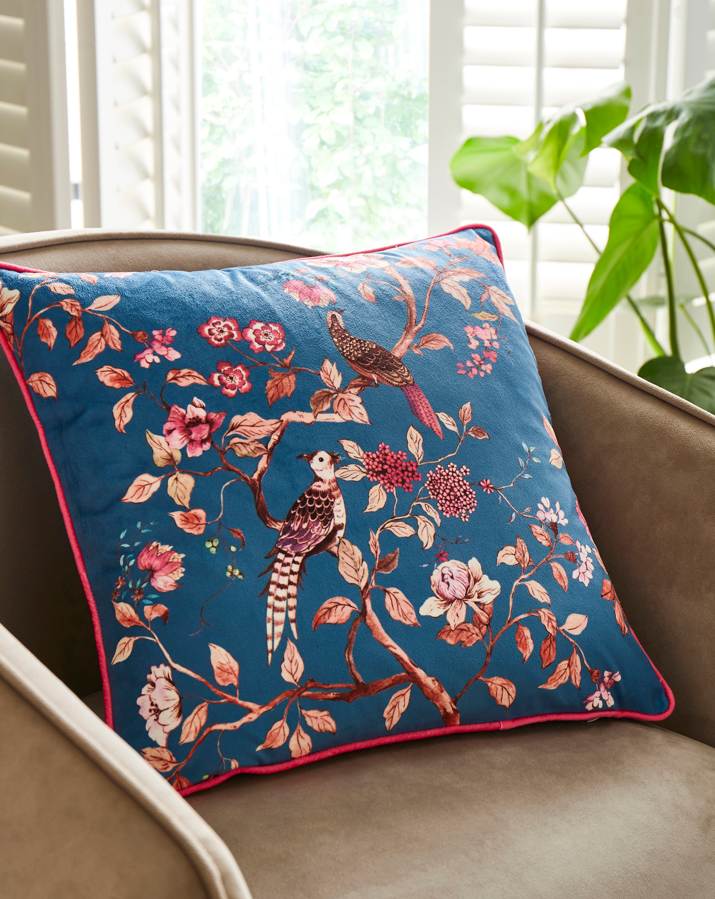 Oriental Birds Velvet Cushion