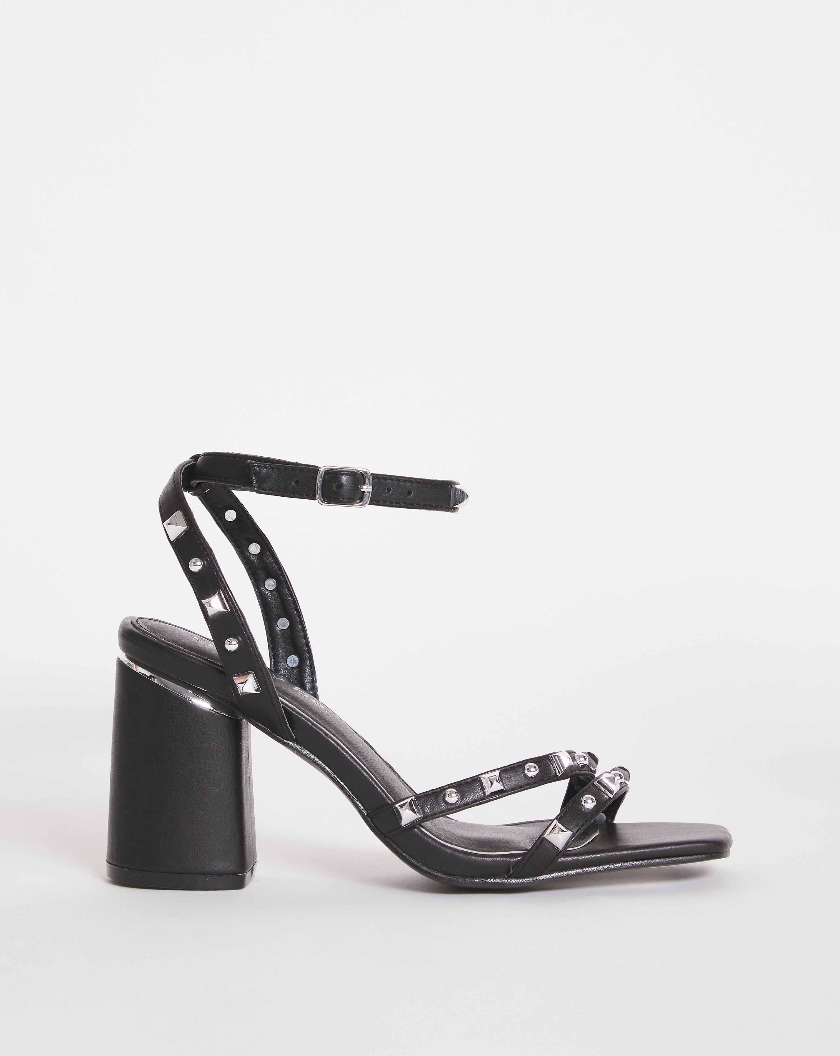 Asymmetric Stud Heel Sandals Wide