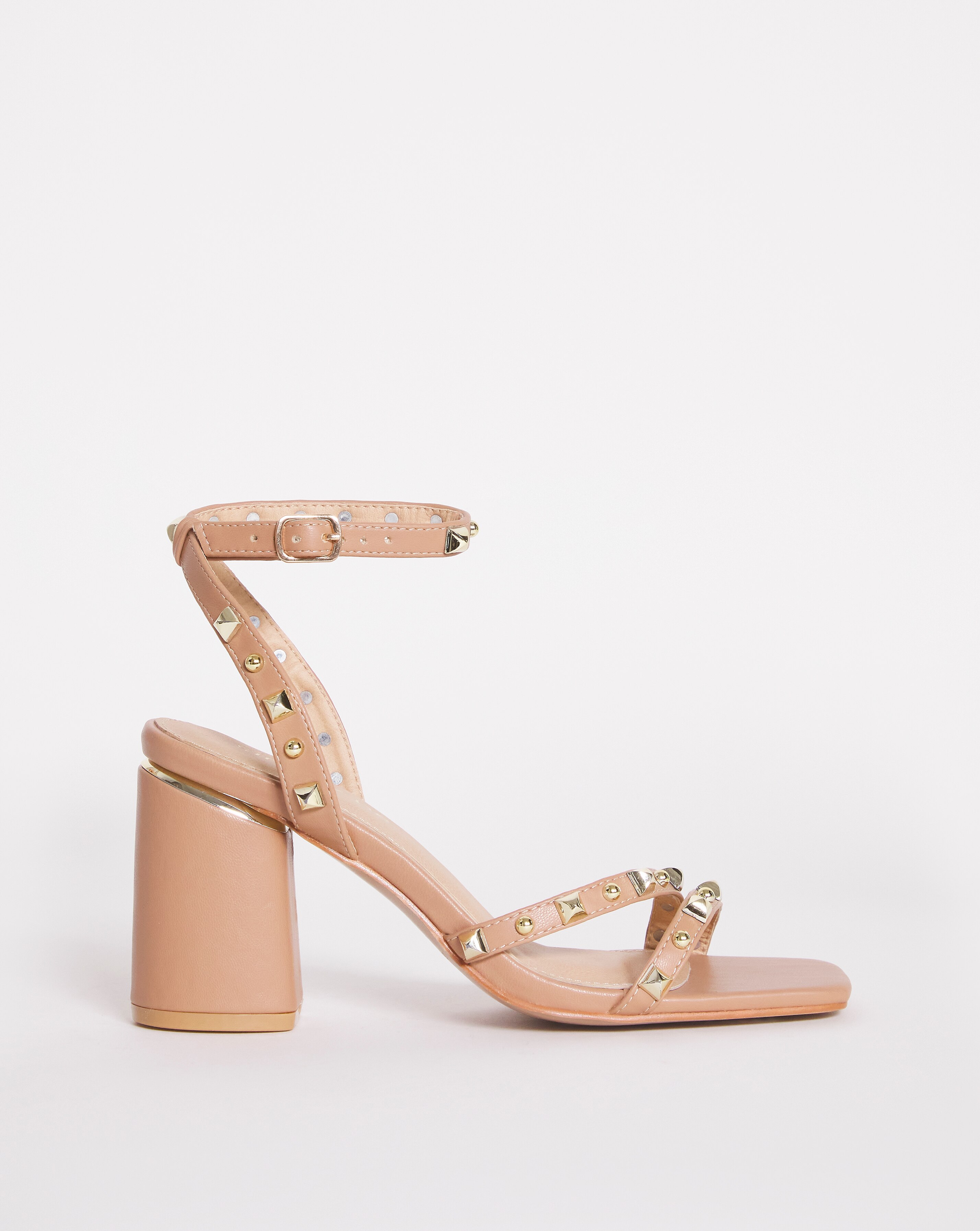 Asymmetric Stud Heel Sandals Ex Wide